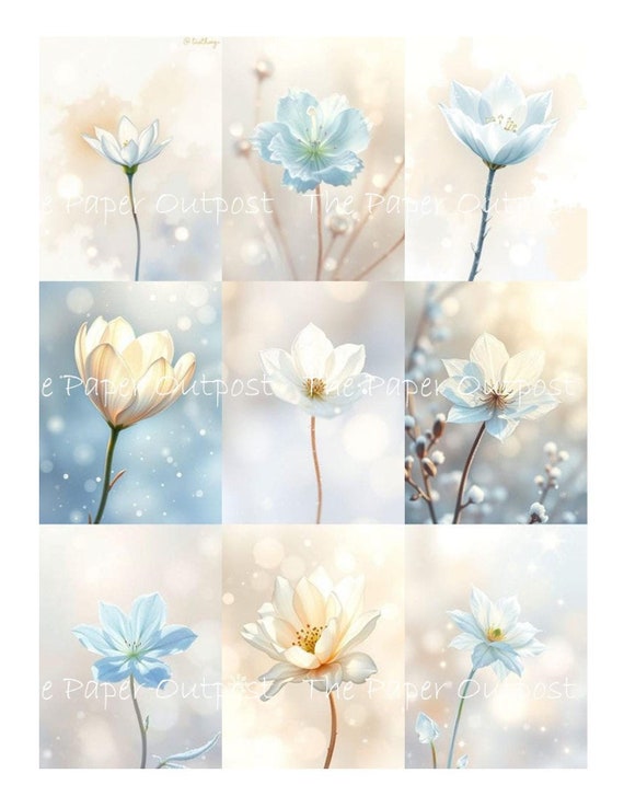 DELICATE FLOWER Digikit digital printable digital delicate pale flowers blue flowers yellow flower, ThePaperOutpost paper outpost shop pam