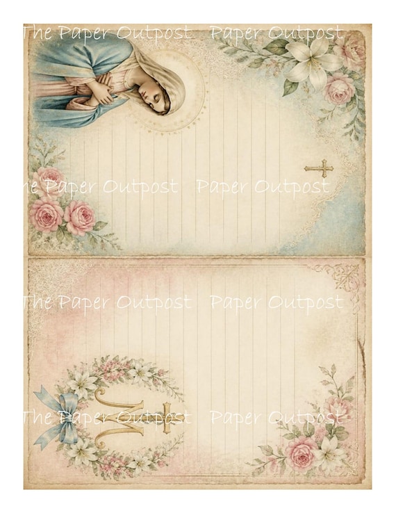 Mother Mary Journal Pages, Printables, Pastel Watercolor Floral Digital Download Pam at The Paper Outpost
