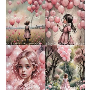 PINK BALLOOONS Digikit digi kit numérique imprimable numérique jolie fille ballon rose ThePaperOutpost papier boutique pam