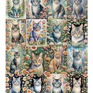 Garden Cat Digikit: Floral Kitty Printable Images (digital Download) - Etsy