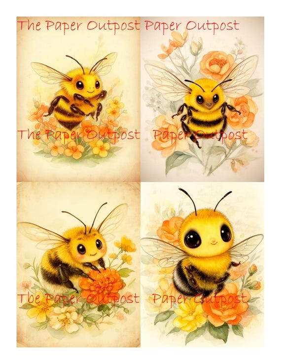Bumble Bee Bliss Digikit Printable Images Whimsical Cute Bees, Honey Bee, bumblebee The Paper Outpost