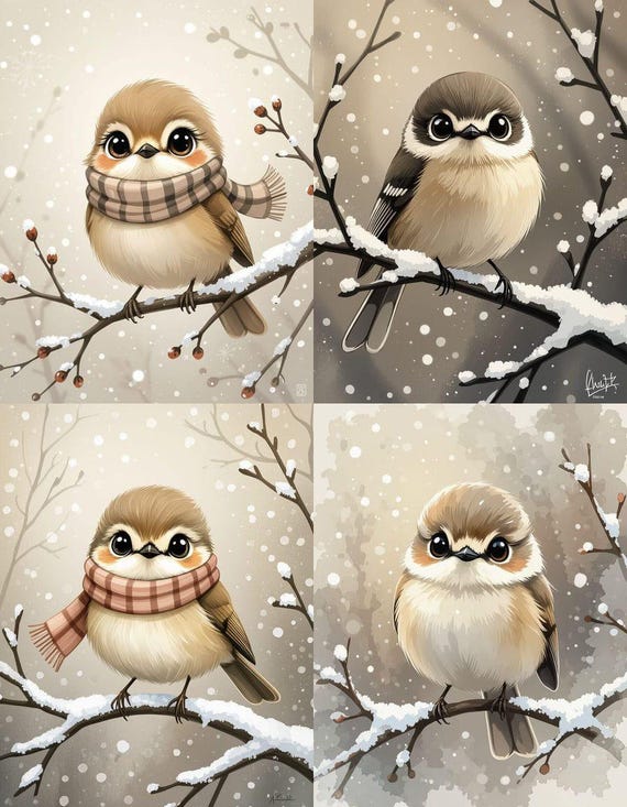 WHIMSICAL WINTER BIRD Digikit printable digital happy winter songbird with big cute eyes ThePaperOutpost paper outpost shop pam