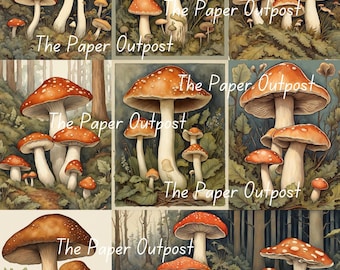 MUsHROOM MAGIC Digikit digikit digital printable mushroom, mushrooms, toadstools botanicals illustration ThePaperOutpost paper outpost shop
