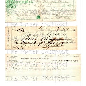 May include: A vintage receipt from The Paper Outpost dated November 6th, 1882. The receipt is for a shipment of goods, likely lumber, that was wanted in bond by order of Messrs. P. W. Engs & Sons. The receipt is signed by J. De Mapper.
