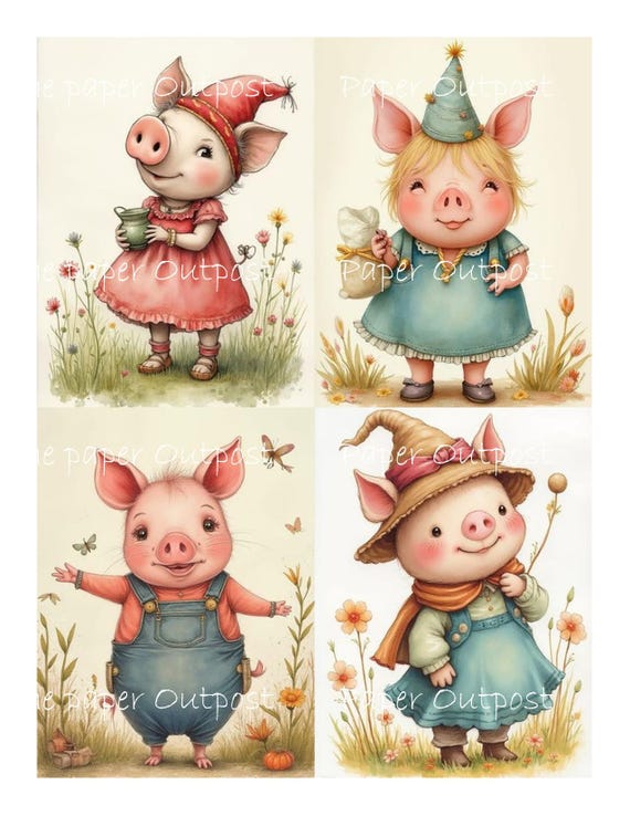 PETULA PIG Digikit digital printable digital cute pig images, adorable piggy, whimsical pigs, friendly  ThePaperOutpost paper outpost shop