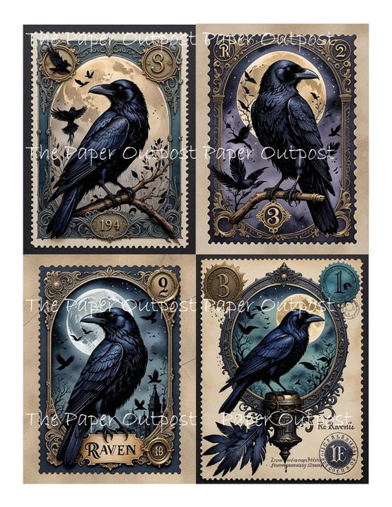 Gothic Raven, dark bird, scary birds, suspenseful, mysterious, feathers antique style Images (Digital Kit) The PaperOutpost