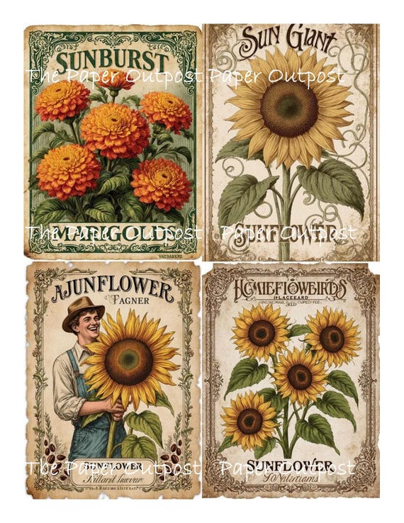 Vintage Seed Packet Labels Digikit Printable Images Whimsical elf, flower sprite, fantasy art digital download The Paper Outpost