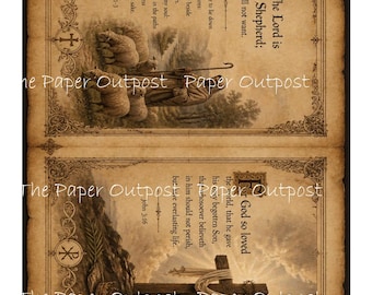 Christian Cross Bible Verse Pages, Psalm 23 John 3:16 (Digital Download) The Paper Outpost