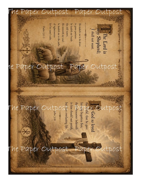 Christian Cross Bible Verse Pages, Psalm 23 John 3:16 (Digital Download) The Paper Outpost