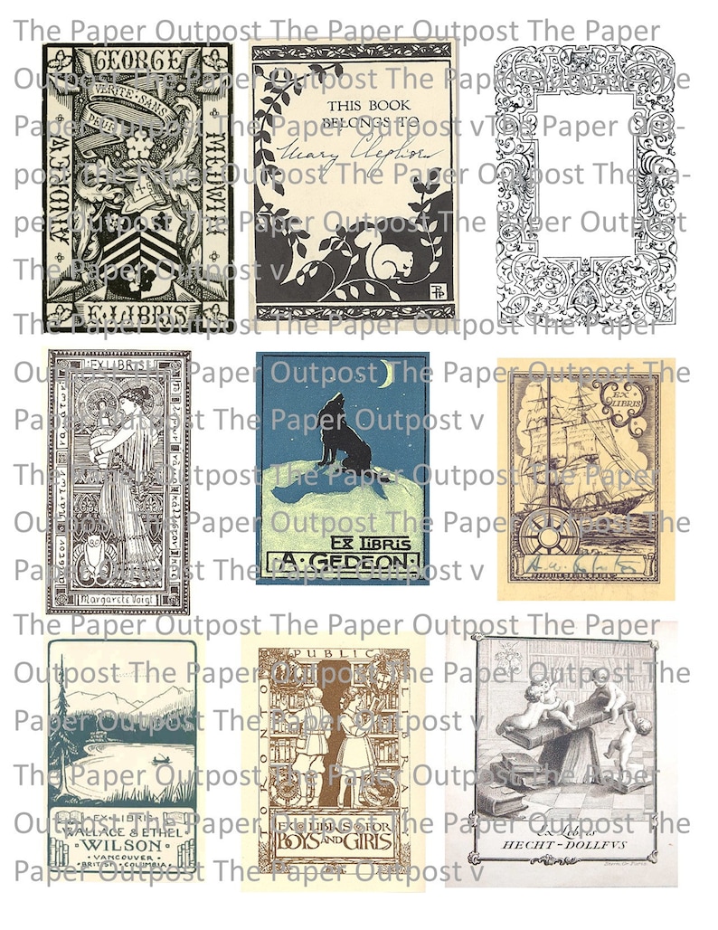 Bookplates Vintage Digital Printable Kit