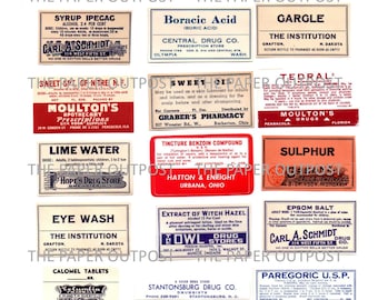 Apothecary Labels Digital Printable Kit Vintage Labels Pharmacy Labels Label Pictures Drugstore Labels Journal Labels