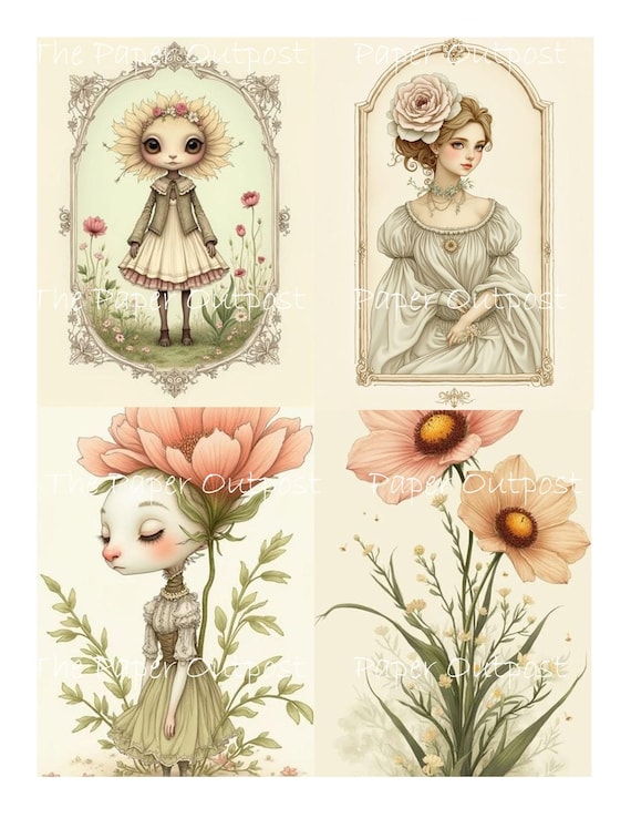 FLOWER LOVELIES Digikit Printable Image flowers, flower folk, flower people ThePaperOutpost Pam at the Paper Outpost botanical, nature flora