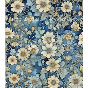 FIORI BLU Digikit digitale stampabile digitale vintage fiore blu, floreale, illustrazione botanica ThePaperOutpost paper outpost shop pam