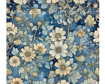 Vintage Blue Floral Illustration: Printable Flower Images (Digital Download)