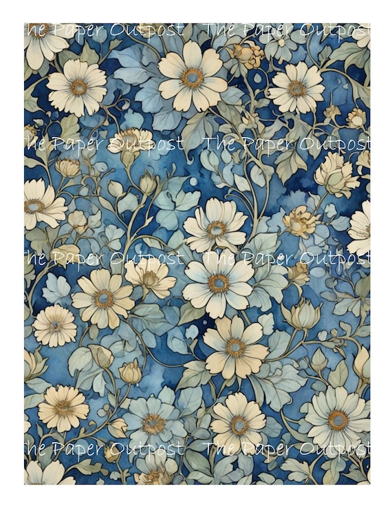 BLUE FLOWERS Digikit  digital printable digital vintage blue flower, floral, botanical illustration ThePaperOutpost paper outpost shop pam