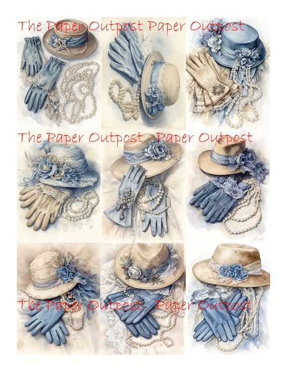 Hats, Gloves, Pearls Digikit Printable Images vintage hat, glove, set of pearls The Paper Outpost