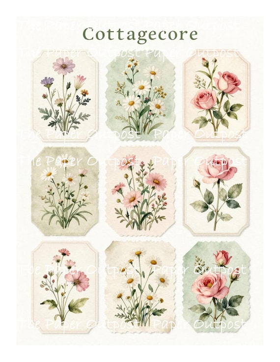 Cottagecore Flowers Digikit Printable Images flower. botanicals, floral, cottage core digital download The Paper Outpost