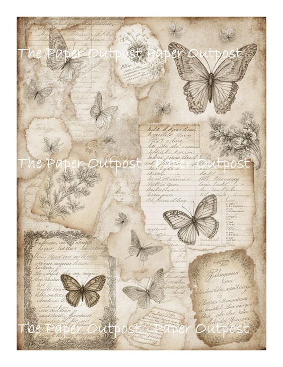 Butterfly Handwritten Notes Digikit Printable Images  naturalist journals, vintage correspondence butterflies digital download Paper Outpost
