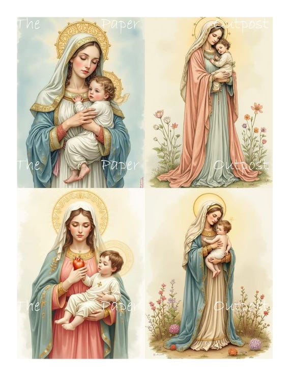 MOTHER MARY Digikit Printable Image madonna, religious, Christian symbols bible Jesus mother, God, mom ThePaperOutpost Pam at Paper Outpost