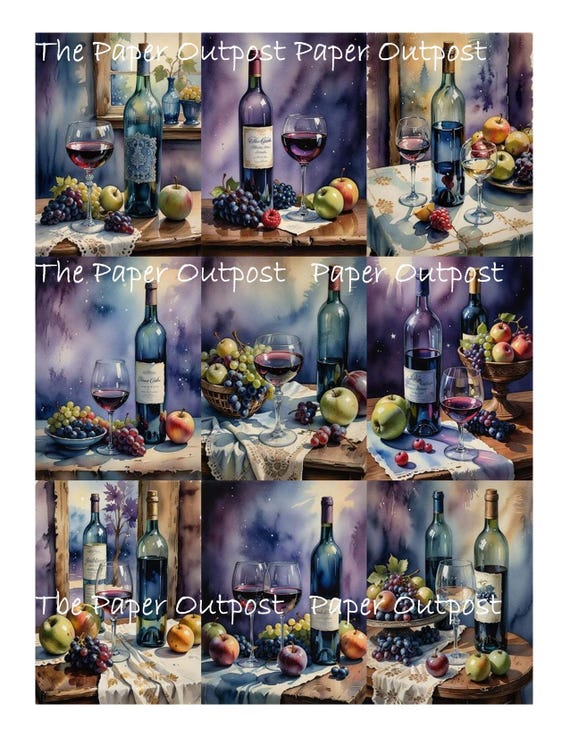 Wine Time Digikit Printable Images classy Wine Images, Wine glas, wine bottle, table with wine and fruit  The Paper Outpost