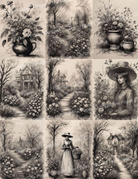 Ghostly Garden Club Junk Journal Kit, Victorian Ghost Printable Ephemera, Victorian Botanical Digital Papers, Spooky Garden Journal Pages