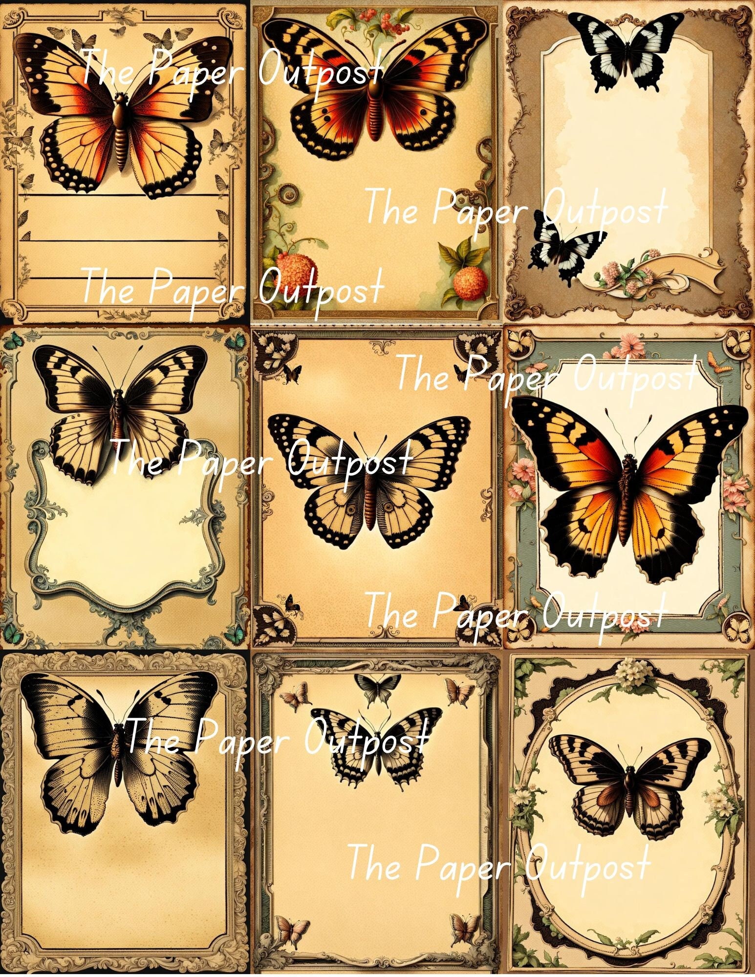 BUTTERFLY LABELS Digikit digi kit digital printable digital vintage butterflies label illustration ThePaperOutpost paper outpost shop pam