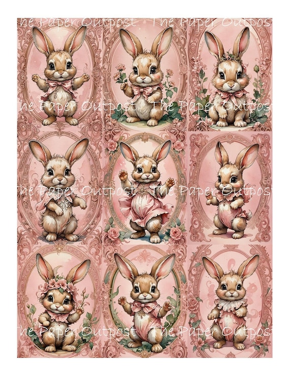 PINK BUNNY RABBIT Digikit digital printable digital vintage pink bunnies rabbits sketch illustration ThePaperOutpost paper outpost shop pam