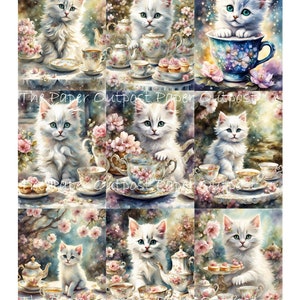 KITTEN TEA PARTY Digikit digi kit digital printable digital vintage kittens cat cats teacup teapot ThePaperOutpost paper outpost shop pam