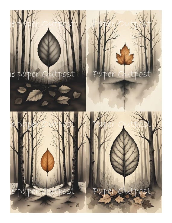 Solitary Leaf Watercolor Sketch Printables Solemn Winter Feel Images, Digital Download The Paper Outpost