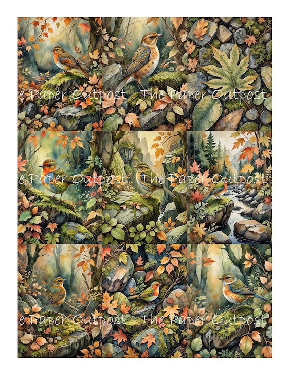 Fall Foliage Flutter Bird Digikit Printable Images paper outpost digital printable digital fall leaves autumn leaves  ThePaperOutpost