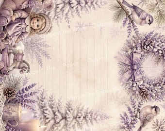 Lavender Christmas Stationery Junk Journal Paper, Purple Christmas Printable Stationery, Vintage Holiday Journal Pages, The Paper Outpost