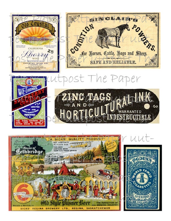 ヴィンテージラベル デジタルコラージュキット：アンティーク