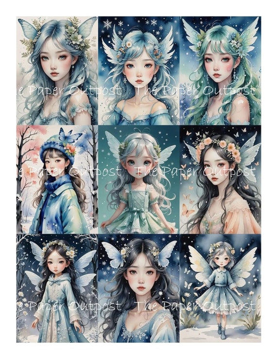 BLUE FAIRY Digikit digital printable digital fairies, faery, faerie fae, fantasy fairy winged fairy, ThePaperOutpost paper outpost shop pam