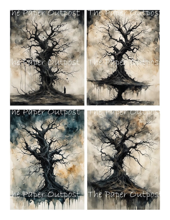 SPOOKY TREES Digikit Printable Image, scary tree branches old tree mysterious tree forest woods  ThePaperOutpost paper outpost shop pam