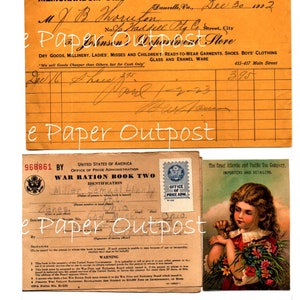 Vintage Ephemera #8 Kit digital Impressões digitais Papéis antigos Digikit Junk Journal Supplies Cartas manuscritas Recibos Digi The Paper Outpost