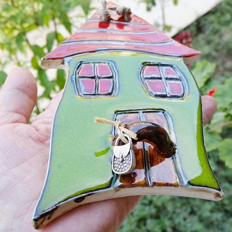 Green Ceramic House Wall Hanging Art Housewarming Gift Etsy
