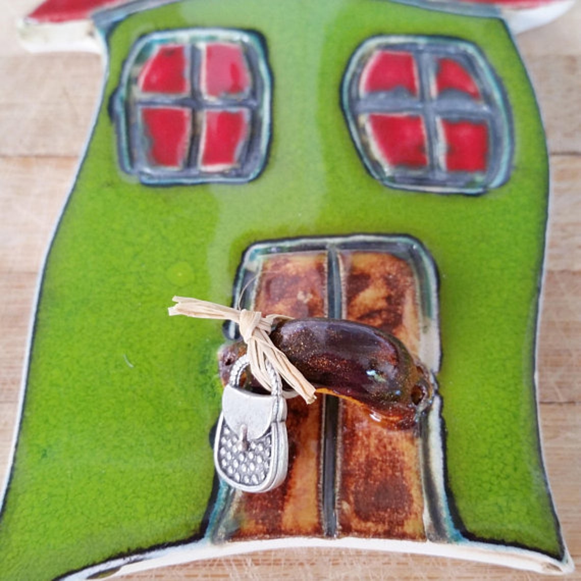 Green Ceramic House Wall Hanging Art Housewarming Gift Etsy