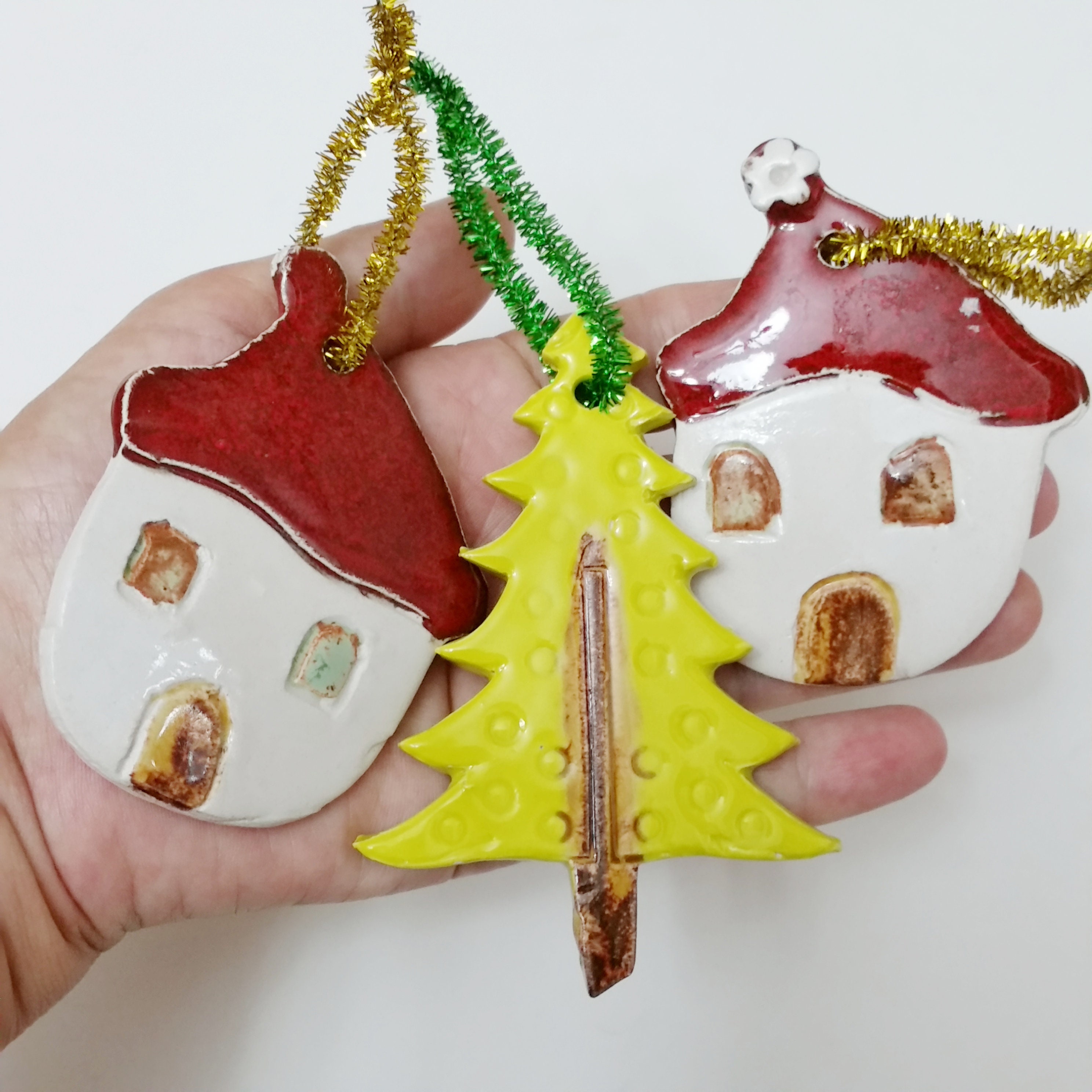 Christmas Gifts Ceramic Decor Set of 3 Ceramic Santa House Etsy
