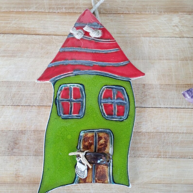 Green Ceramic House Wall Hanging Art Housewarming Gift Etsy