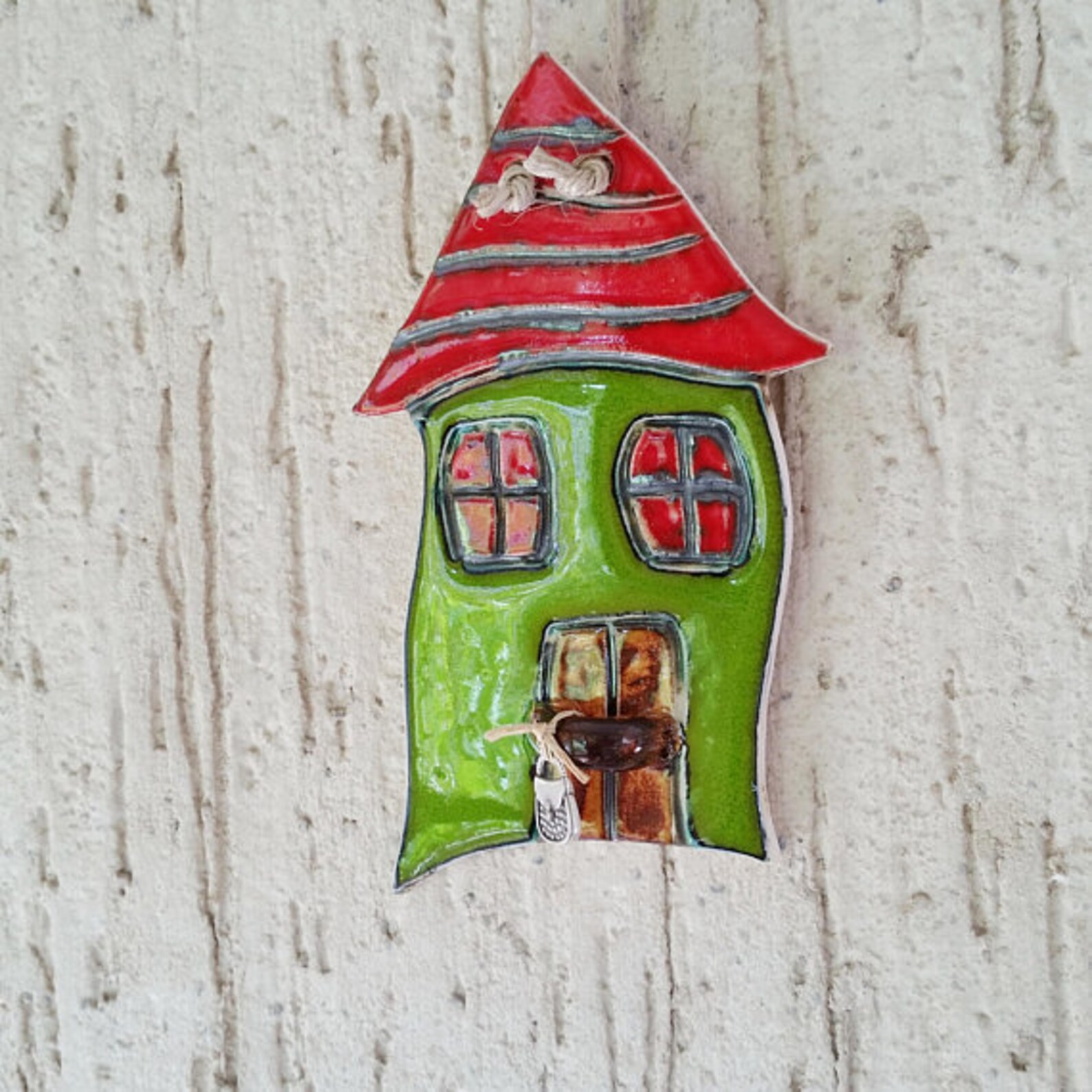 Green Ceramic House Wall Hanging Art Housewarming Gift Etsy