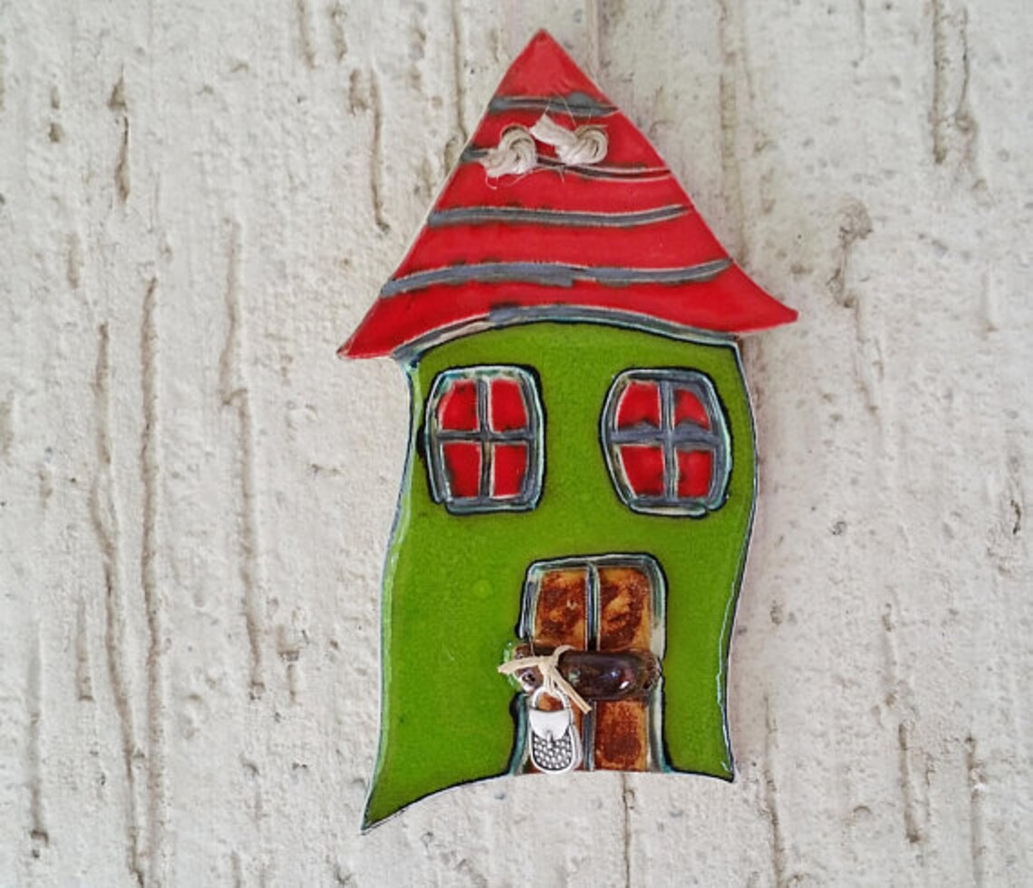 Green Ceramic House Wall Hanging Art Housewarming Gift Etsy