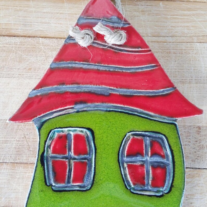 Green Ceramic House Wall Hanging Art Housewarming Gift Etsy