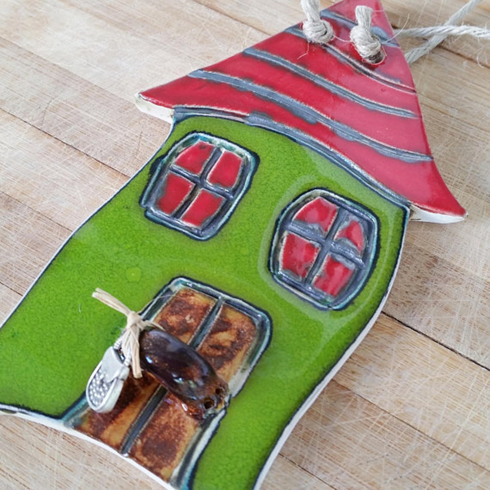 Green Ceramic House Wall Hanging Art Housewarming Gift Etsy