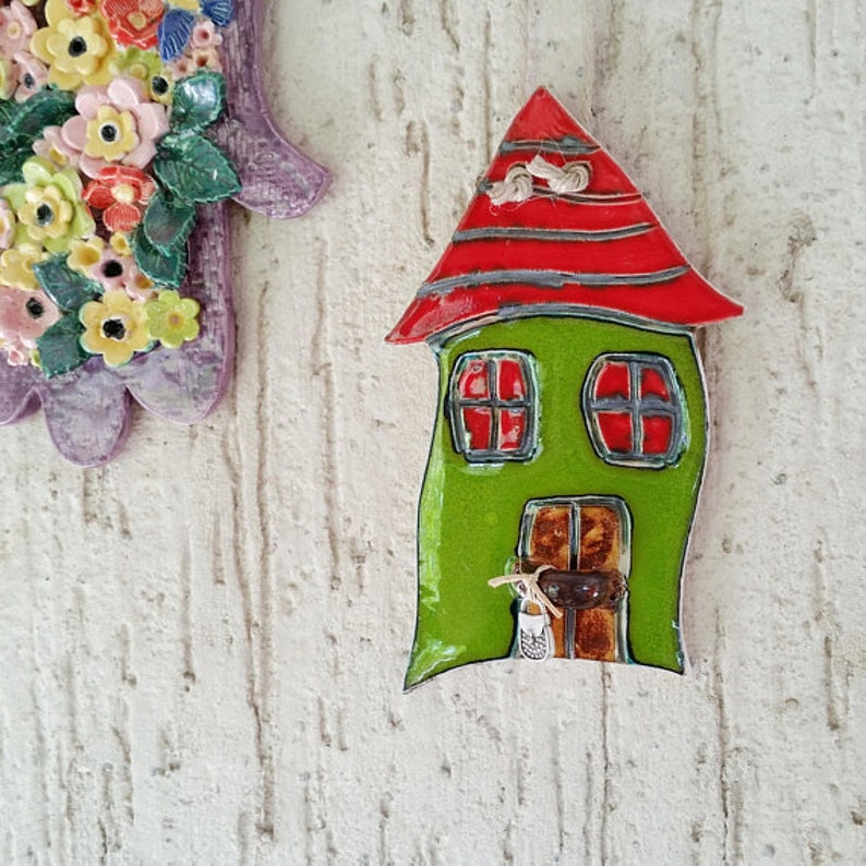 Green Ceramic House Wall Hanging Art Housewarming Gift Etsy