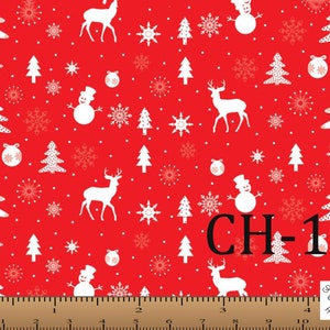 Christmas Fabric by the Yard, Christmas Toss, Reindeer Forest, Red Christmas Santa Sleigh Snowflakes 100% cotton, 45&quot; Marshall Dry Goods