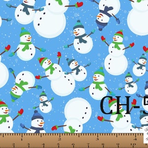 Kerststof op maat gesneden, Happy Snowmen, Blue Christmas Santa Sleigh Snowflakes 100% katoen, 45 &quot; Marshall Dry Goods