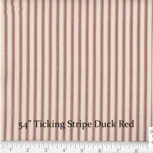 54&quot; Ticking Stripe Duck 100% Cotton Cream and Red, Farmhouse fabric, Medium Weight, Cream and Blue, Cream and Red