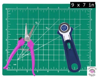 9" x 7" Cutting Mat with Roller Cutter and Shear, Heavy Duty Cutting Mat with Angles Guide