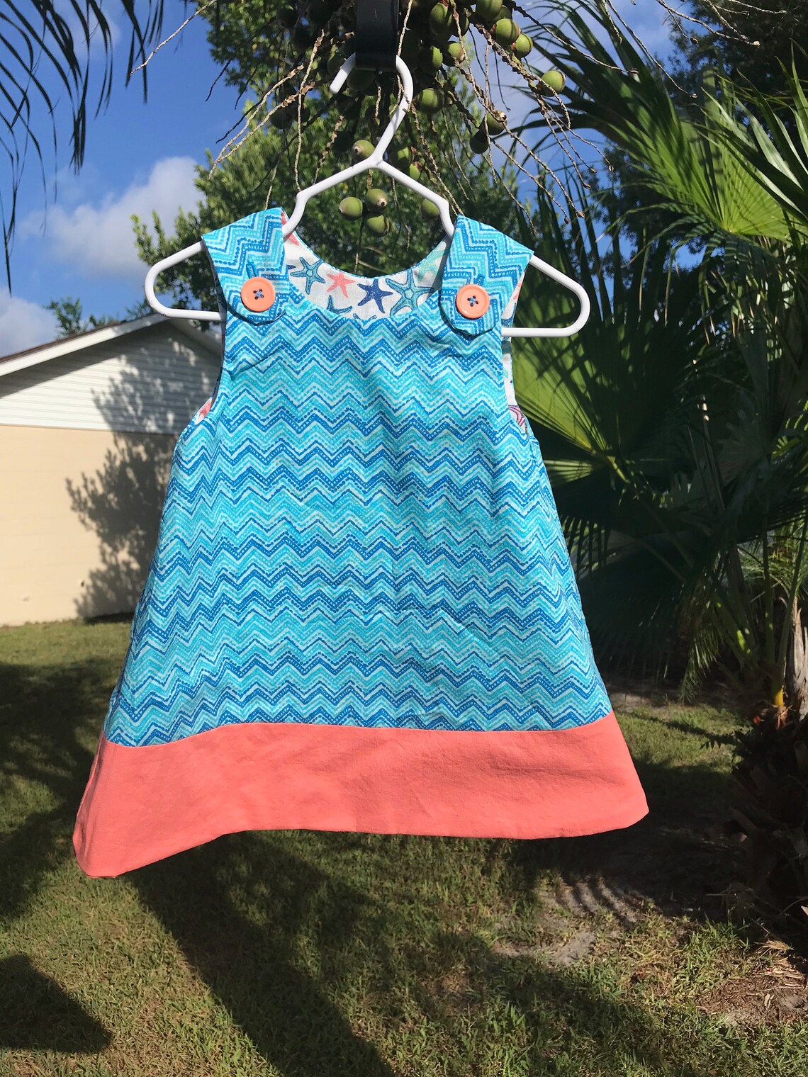 Reversible Baby Jumper Dress in Starfish and Blue Stripes 18 Etsy