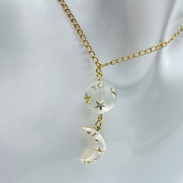 Collier lune blanche étoilé